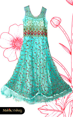 Sea Green Coloured Stitched Gown