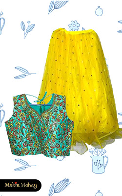 Bright Yellow Netted Skirt with Sea Green